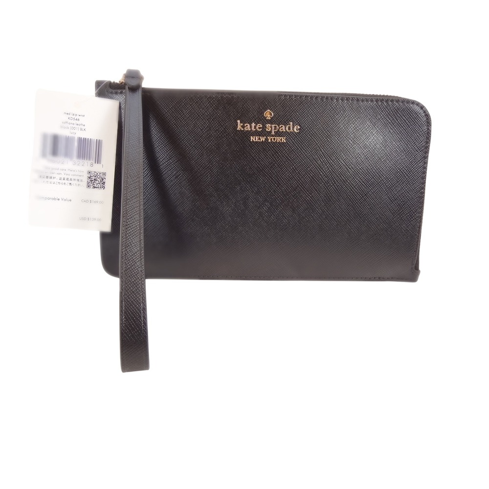 Kate Spade Lucy L-Zip Wristlet Womens Medium Black NWT Saffiano Leather KD546